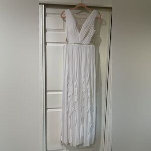 Adrianna Papell Ivory White Beaded Embellished Maxi Gown Women's Size 6
